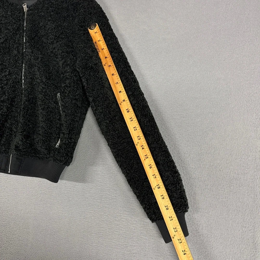 American Eagle Bomber Jacket Women Small Black Sherpa Fleece Full Zip NWT New